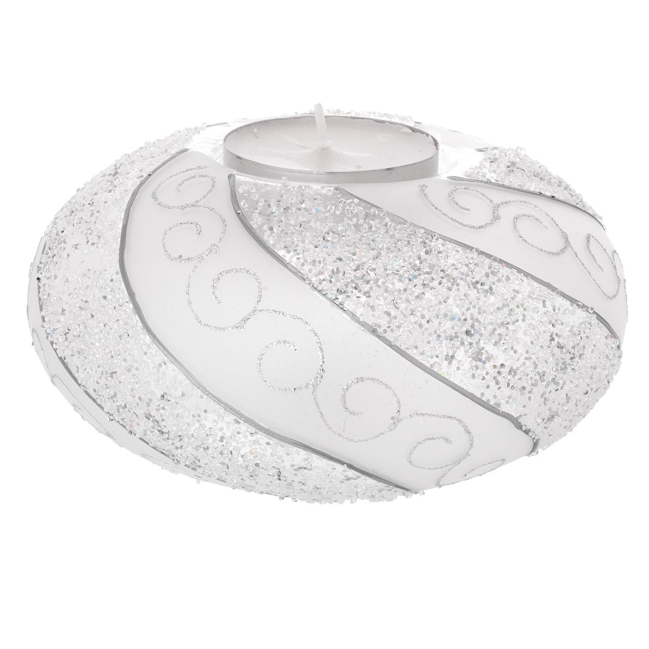 SFERA ONDE GLITTERATE ARGENTO 160*85 CON TEALIGHT MM 57